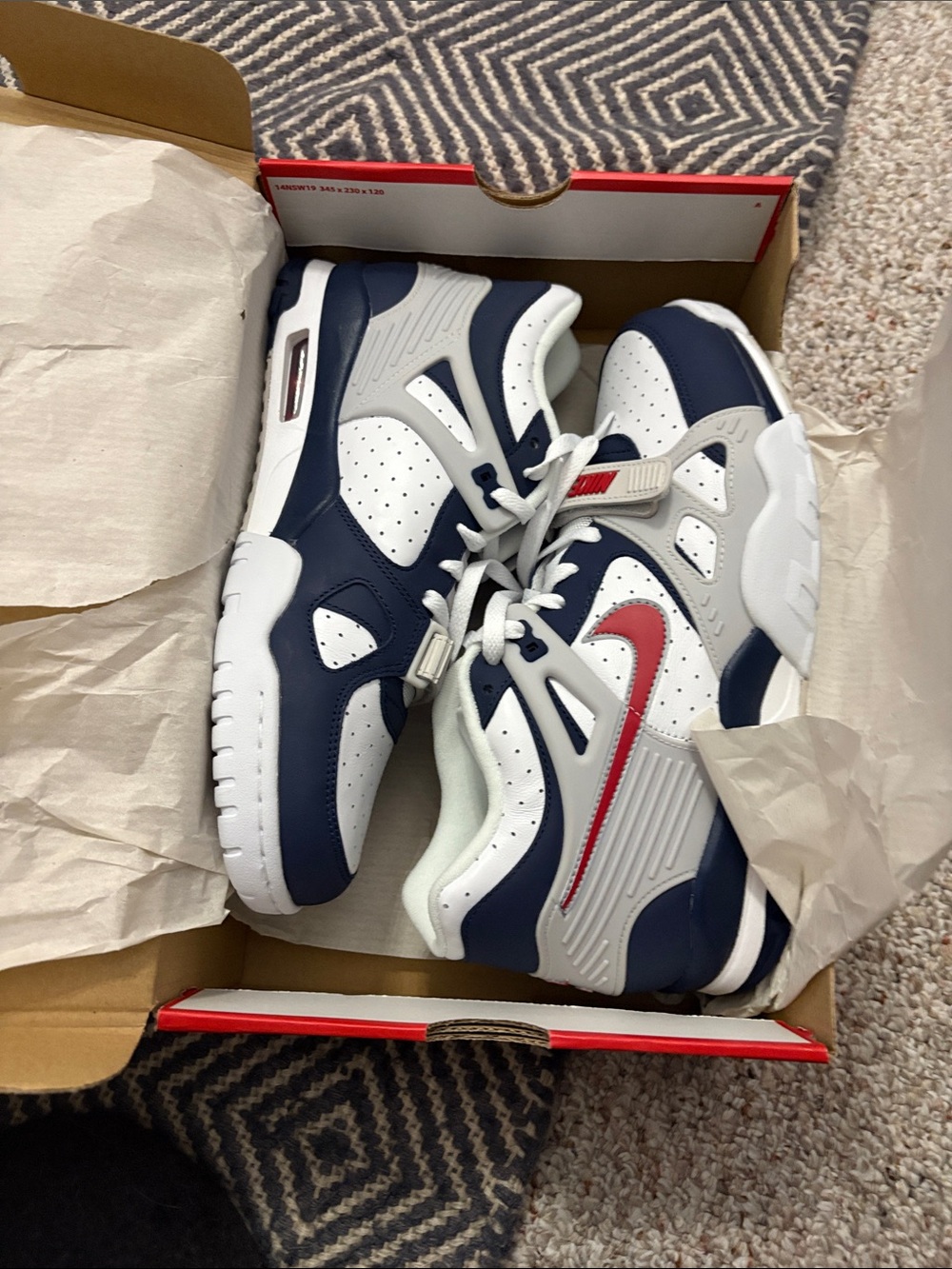 Nike Men's Navy White Air Trainer 3  Athletic Shoes with Red Swoosh